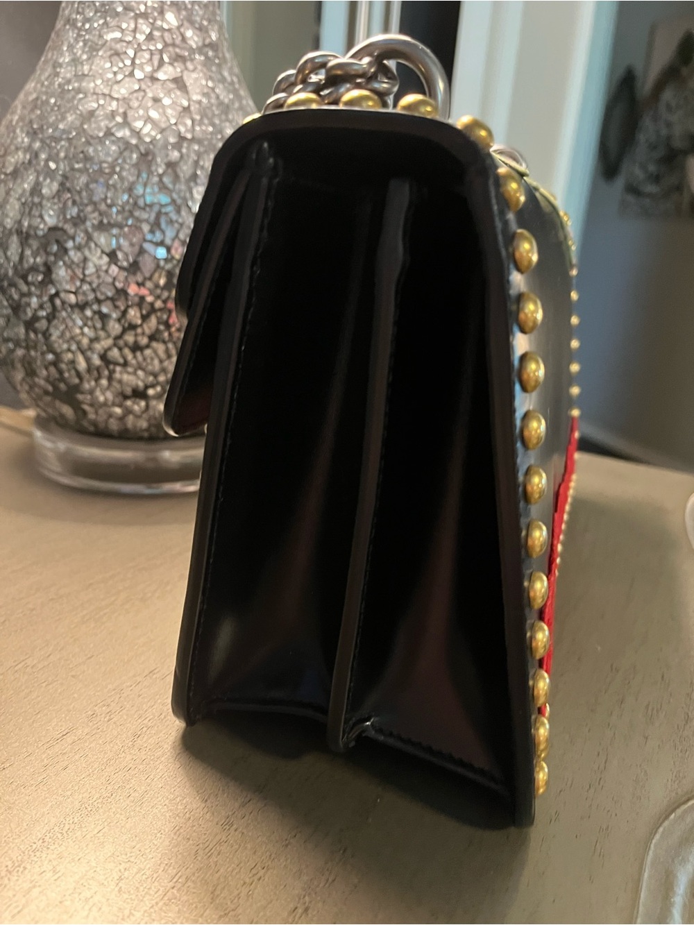 Black Embroidered Gucci Floral Chain Shoulder Bag - Picture 9 of 9